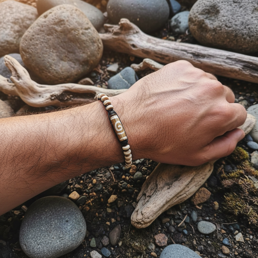 Macramé Bracelet — River Disc lifestyle photo