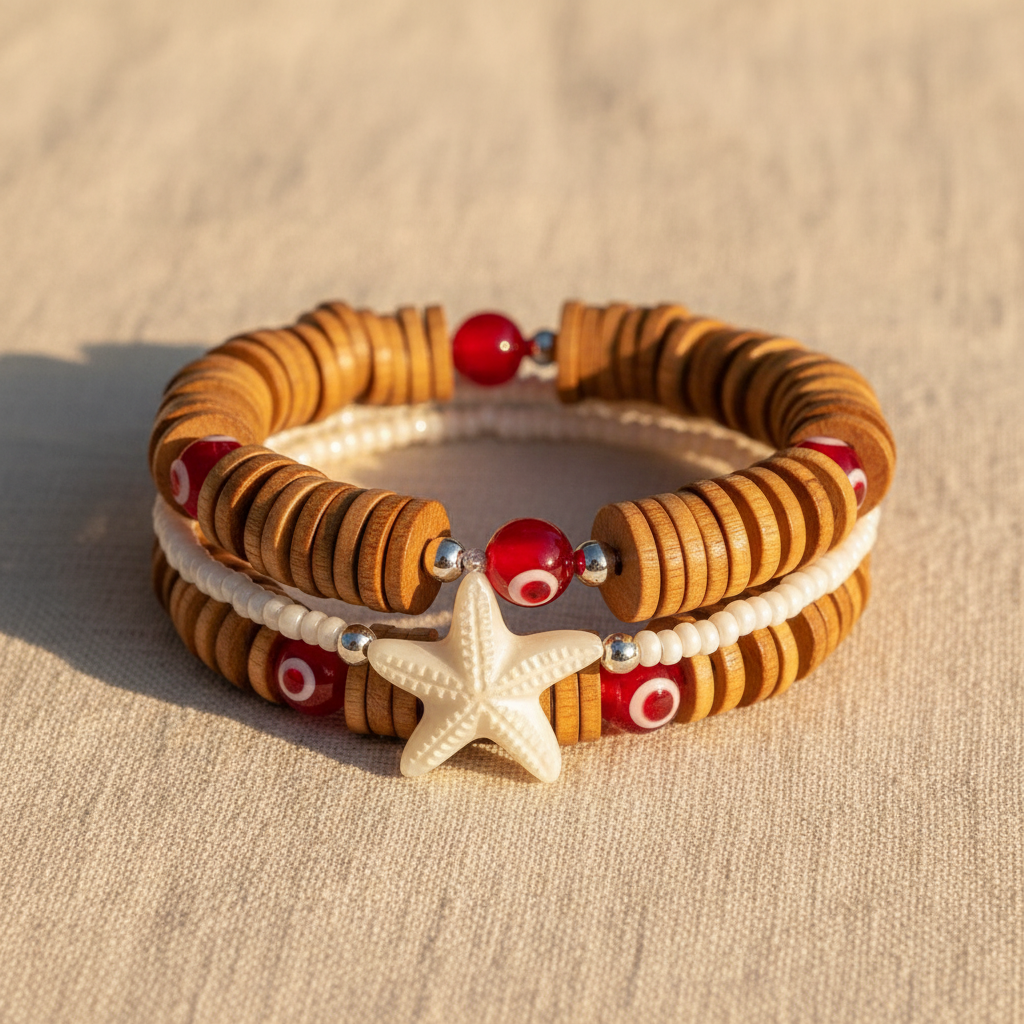 Wang Hin Starfish & Evil Eye Stack Bracelet Set product photo